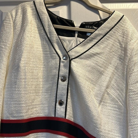 Venus White Tweed Preppy Nautical Button Front Dress 18 - Picture 3 of 8